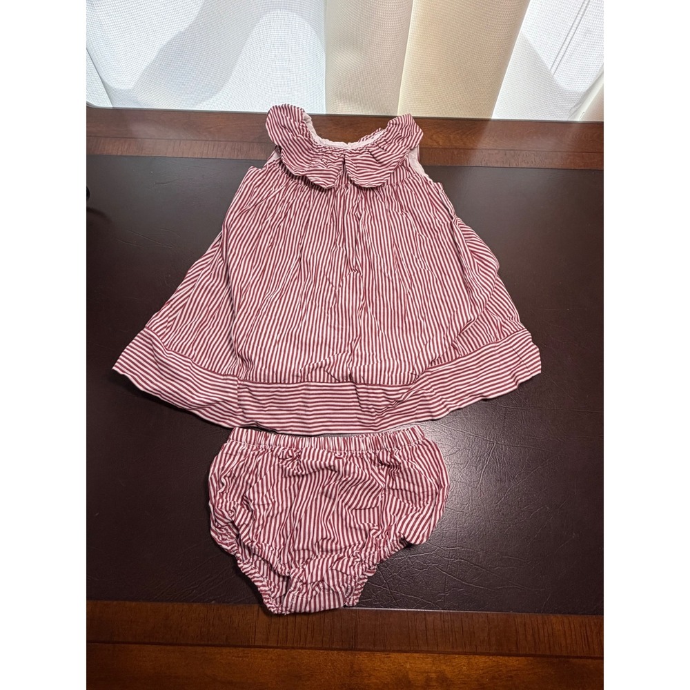 Edgehill Collection Baby Girl Red White Striped Dress and Bloomers Set 12M